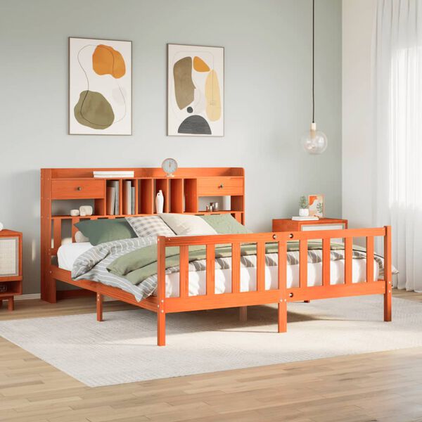 vidaXL Knjižna postelja brez vzmetnice vošč. rjava 200x200 cm borovina