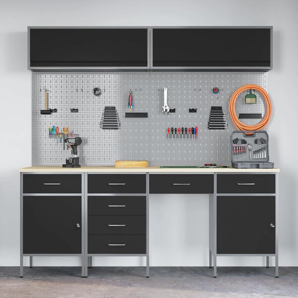 vidaXL Set delovnih omar s predalom s shranjevanjem 10 pcs Črna