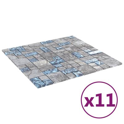 vidaXL Mozaik ploščice 11 kosov sive in modre 30x30 cm steklo
