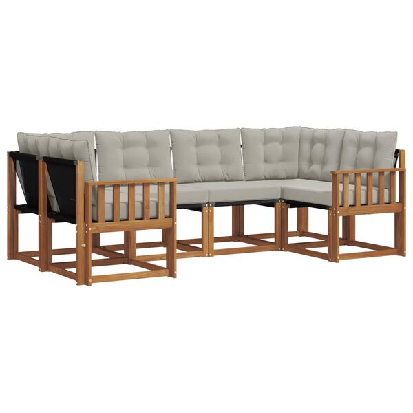 vidaXL Zunanja garnitura za sedenje 6 pcs Naravna in svetlo siva