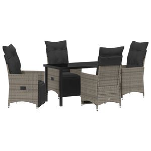 vidaXL Komplet za jedilnico v vrtu z blazino 5 pcs Siva poli ratan