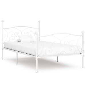 vidaXL Posteljni okvir z letvenim dnom bel kovinski 90x200 cm