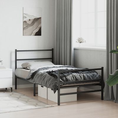 vidaXL Kovinski posteljni okvir z vzglavjem in vznožjem črn 100x200 cm