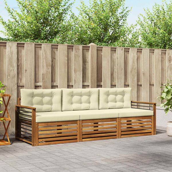 vidaXL Zunanja garnitura za sedenje z blazino 3 pcs Naravna in smetana