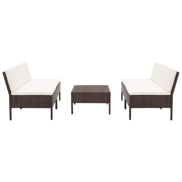 vidaXL Vrtna sedežna garnitura z blazinami 5-delna poli ratan rjava