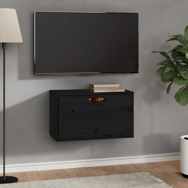 vidaXL Stenska omarica črna 60x30x35 cm trdna borovina