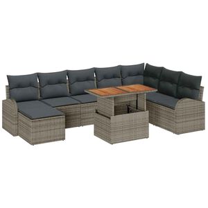 vidaXL Vrtna sedežna garnitura s shranjevanjem 9 pcs Siva Poly ratan