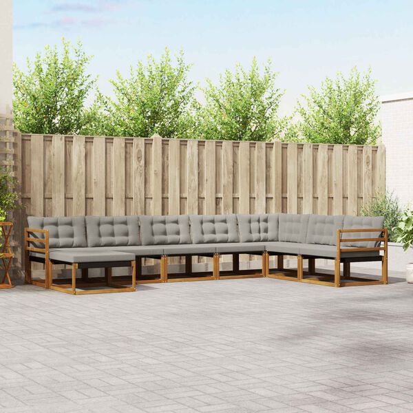 vidaXL Zunanja garnitura za sedenje 8 pcs Naravna in svetlo siva