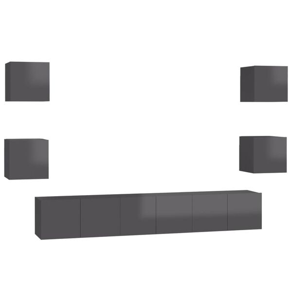 vidaXL Komplet TV omaric 7-delni visok sijaj siva iverna plo&scaron;ča