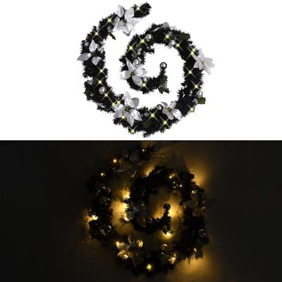 vidaXL Božična girlanda z LED lučkami črna 2,7 m PVC