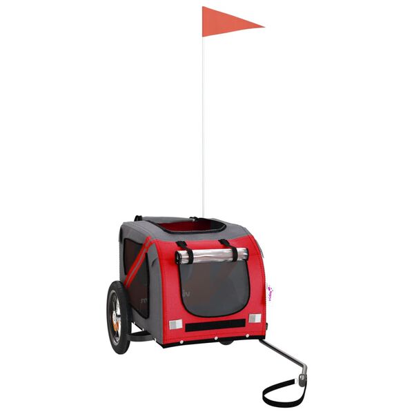 vidaXL Kolesarska prikolica za hišne ljubljenčke rdeča in siva