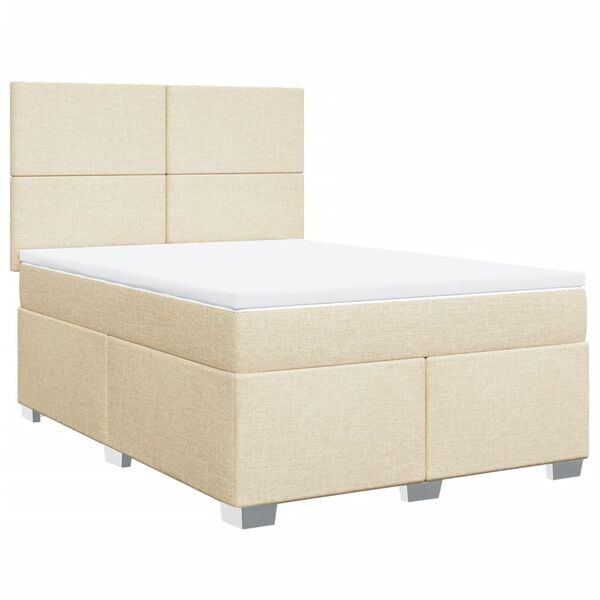 vidaXL Box spring postelja z vzmetnico krem 140x190 cm blago