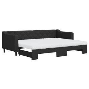 vidaXL Izvlečna dnevna postelja z vzmetnico črna 80x200 cm blago