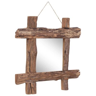 vidaXL Ogledalo iz hlodov naravno 50x50 cm trden predelan les