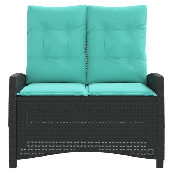 vidaXL Vrtna klop z blazinami črn poli ratan