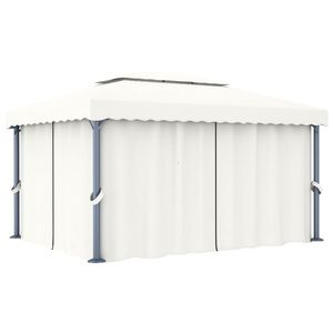 vidaXL Paviljon z zaveso 4x3 m kremno bel aluminij