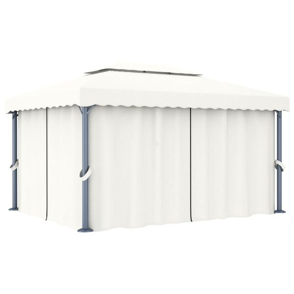 vidaXL Paviljon z zaveso 4x3 m kremno bel aluminij