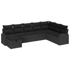 vidaXL Vrtna sedežna garnitura z blazino 8 pcs Črna Poly ratan