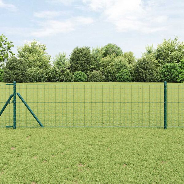 vidaXL Ograja s stebrom Zelena 0,4 x 10 m Jeklo in PVC