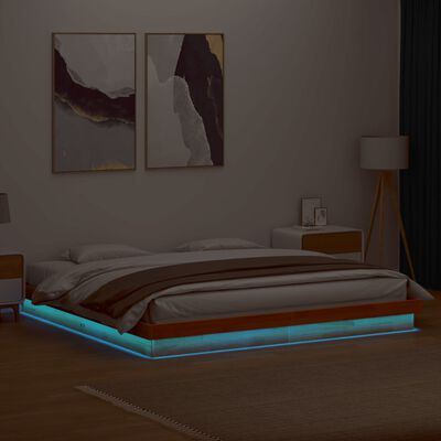 vidaXL LED posteljni okvir voščeno rjav 180x200 cm trdna borovina