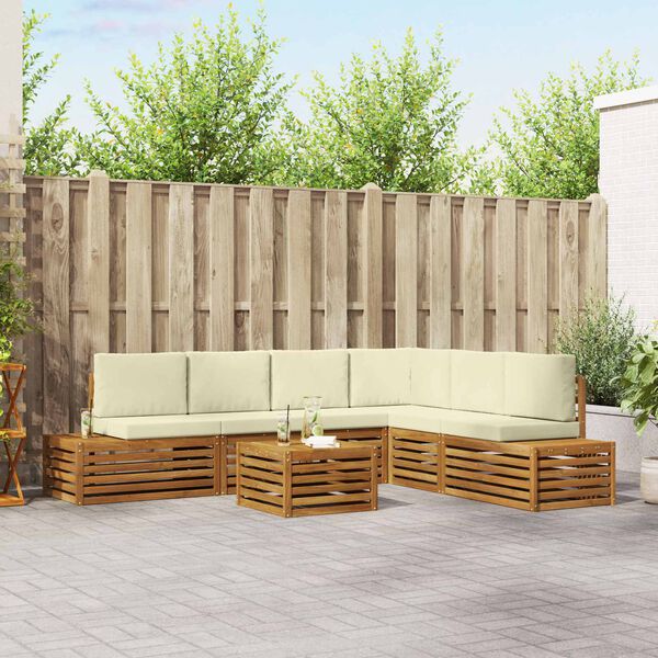 vidaXL Zunanja garnitura za sedenje z blazino 7 Kos Naravna in smetana