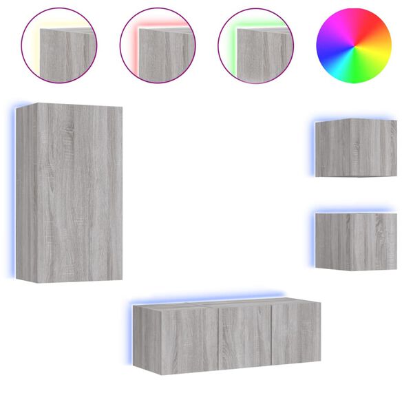 vidaXL Komplet TV omaric LED 5-delni siva sonoma inženirski les