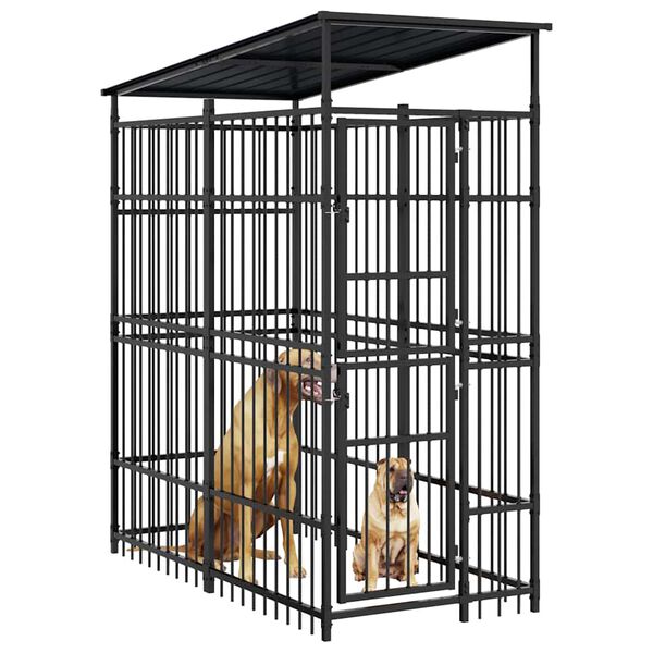 vidaXL Zunanji pasji boks s streho jeklen 1,84 m&sup2;