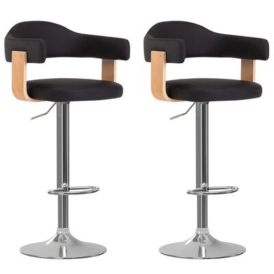 vidaXL Barski stolčki 2 kosa črn ukrivljen les in umetno usnje