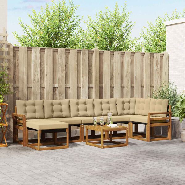 vidaXL Zunanja garnitura za sedenje z blazino 8 pcs Naravna in bež