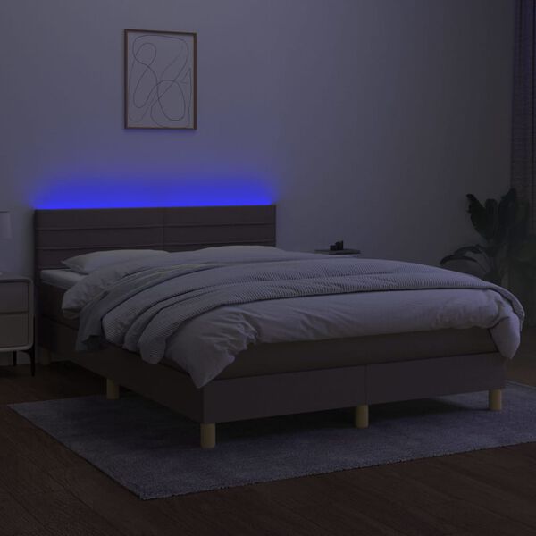vidaXL Box spring postelja z vzmetnico LED taupe 140x190 cm blago