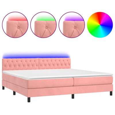 vidaXL Box spring postelja z vzmetnico LED roza 200x200 cm žamet