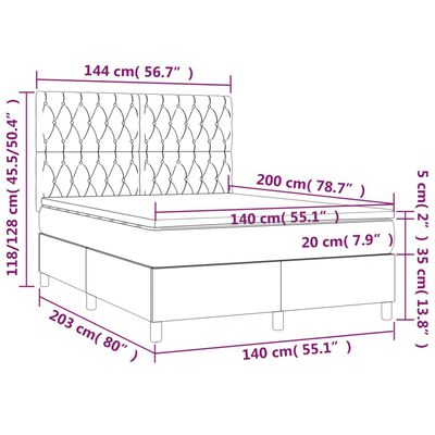 vidaXL Box spring postelja z vzmetnico LED krem 140x200 cm blago