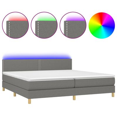 vidaXL Box spring postelja z vzmetnico LED temno siva 200x200 cm blago