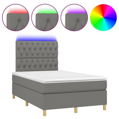 vidaXL Box spring postelja z vzmetnico LED temno siva 120x200 cm blago