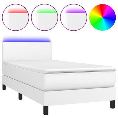 vidaXL Box spring postelja z vzmetnico LED bel 100x200 cm umetno usnje