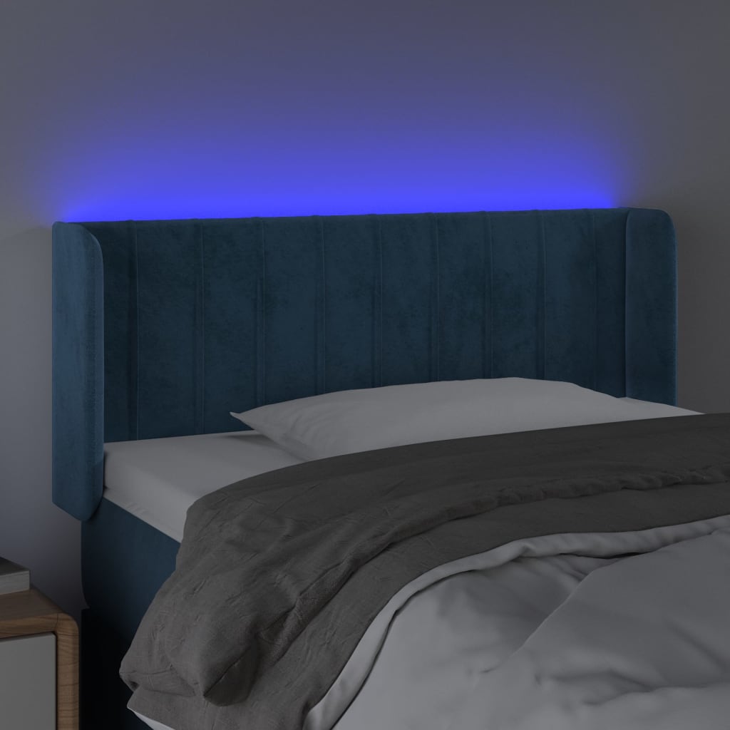 vidaXL LED posteljno vzglavje temno modro 83x16x78/88 cm žamet