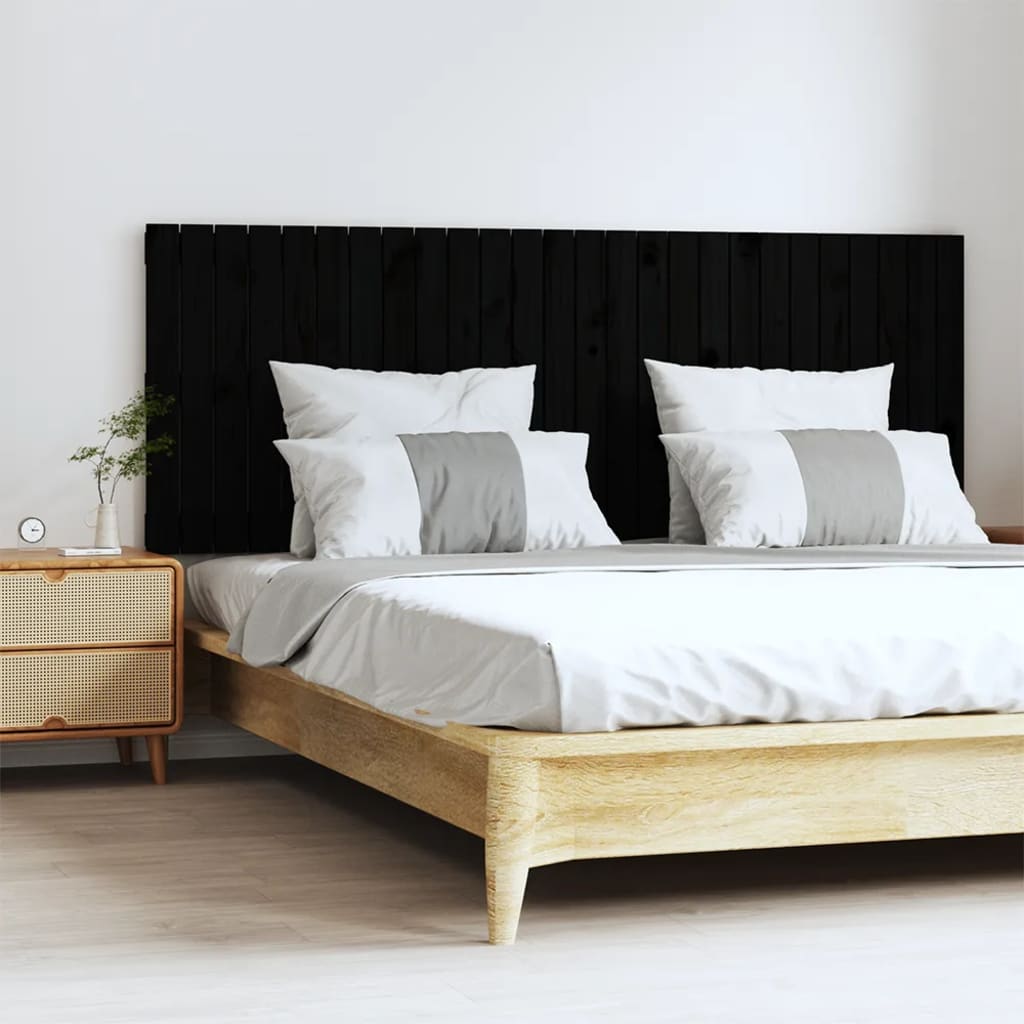 vidaXL Stensko posteljno vzglavje črno 166x3x60 cm trdna borovina