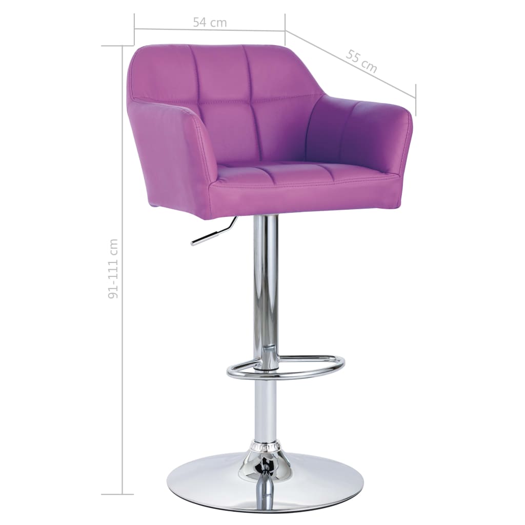 vidaXL Barski stolčki 2 kosa z naslonjali za roke vijolično um. usnje