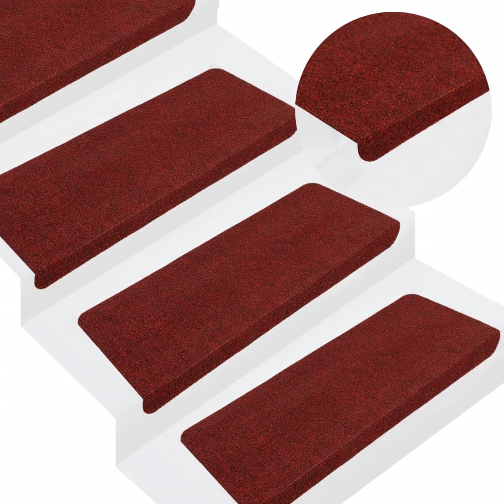 vidaXL Samolepilne preproge za stopnice 15 kosov 65x24,5x3,5 cm rdeče