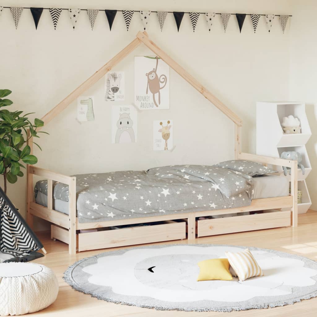 vidaXL Otroški posteljni okvir s predali 80x200 cm trdna borovina