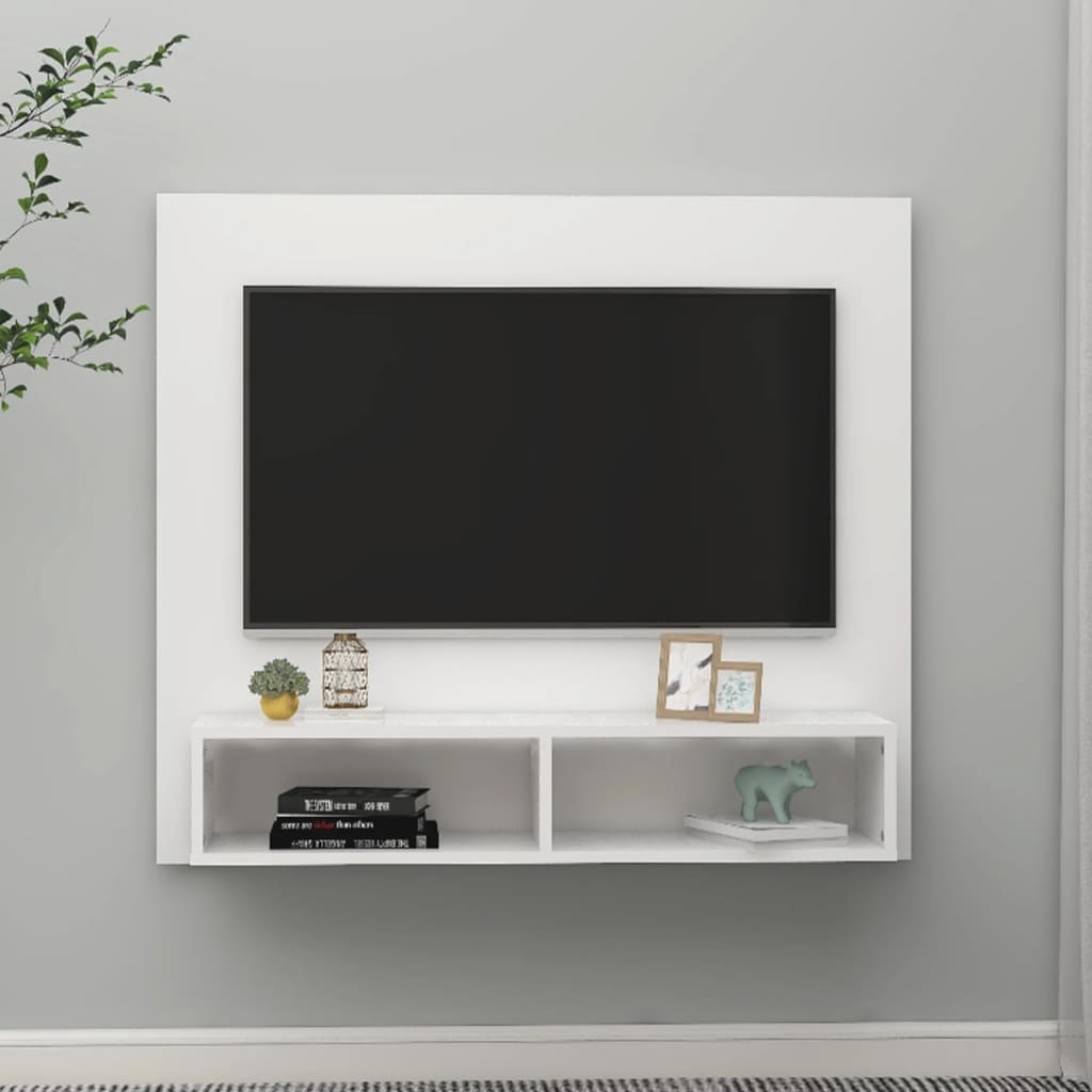 vidaXL Stenska TV omarica bela 102x23,5x90 cm iverna plošča