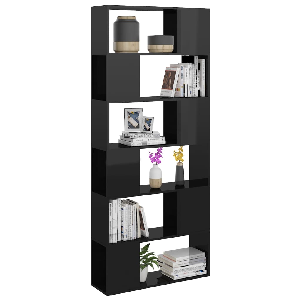 vidaXL Knjižna omara za razdelitev prostora sijaj črna 80x24x186 cm