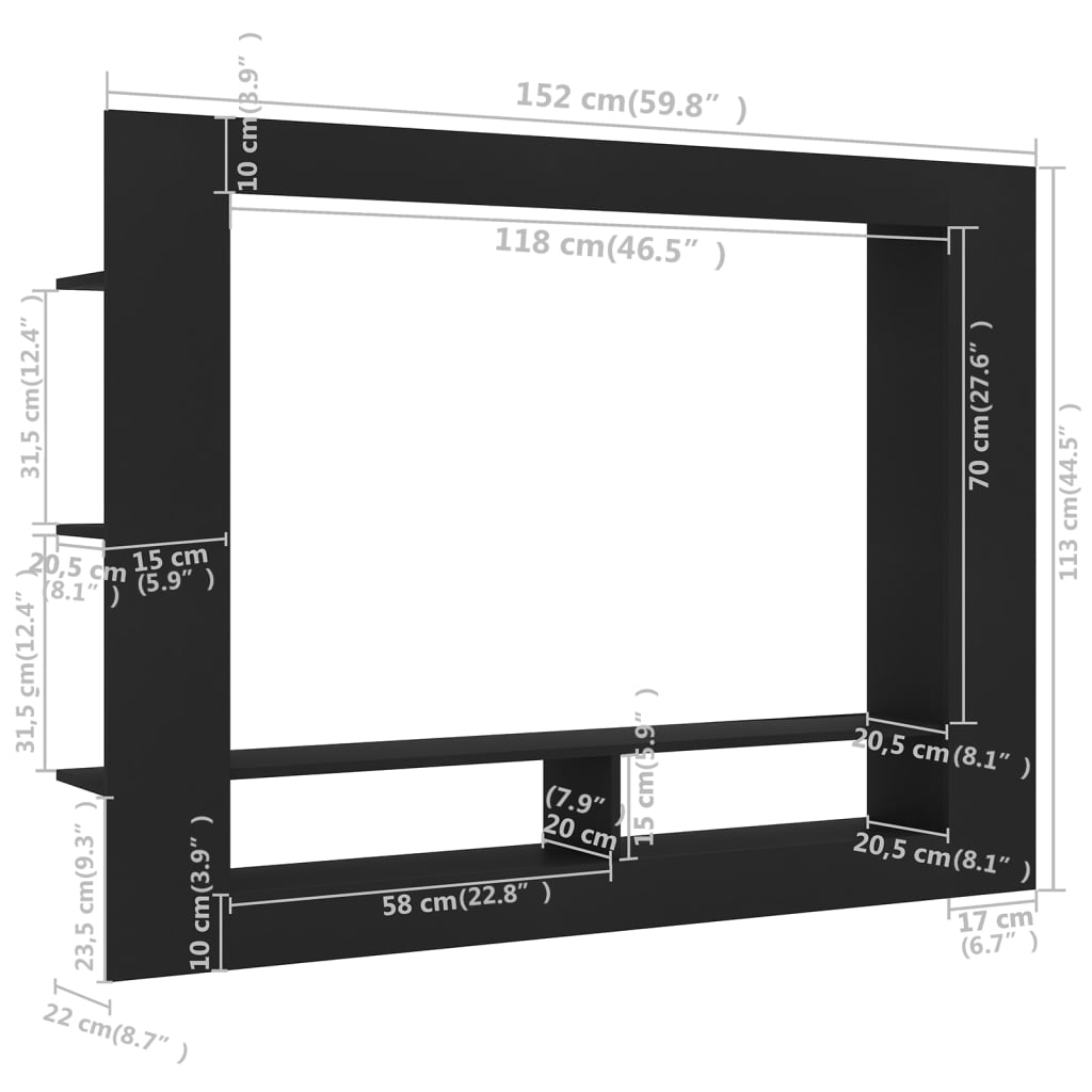 vidaXL TV omarica črna 152x22x113 cm iverna plošča