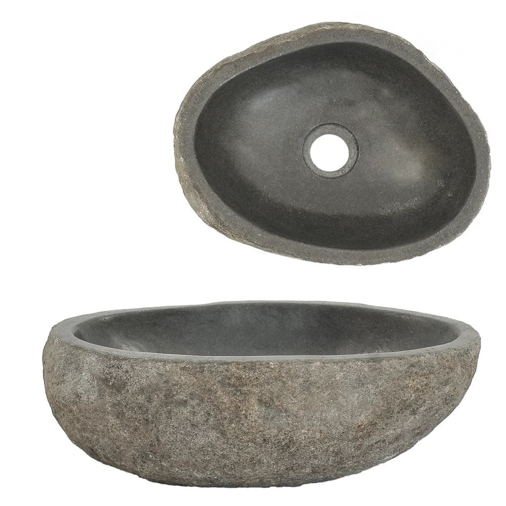 vidaXL Umivalnik iz rečnega kamna ovalen 29-38 cm