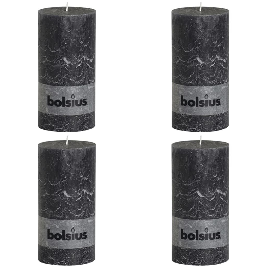 Bolsius Rustikalne stebričaste sveče 200x100 mm antracitne 4 kosi