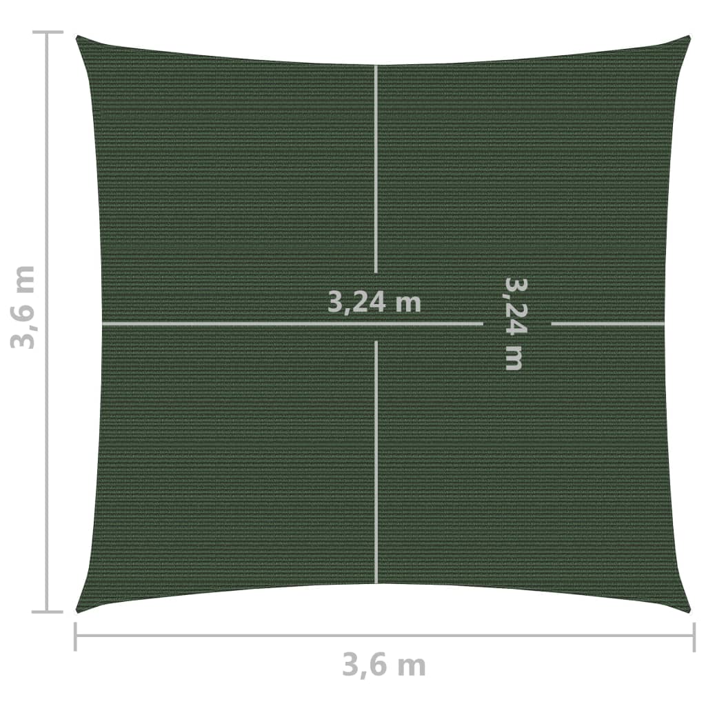 vidaXL Senčno jadro 160 g/m² temno zeleno 3,6x3,6 m HDPE
