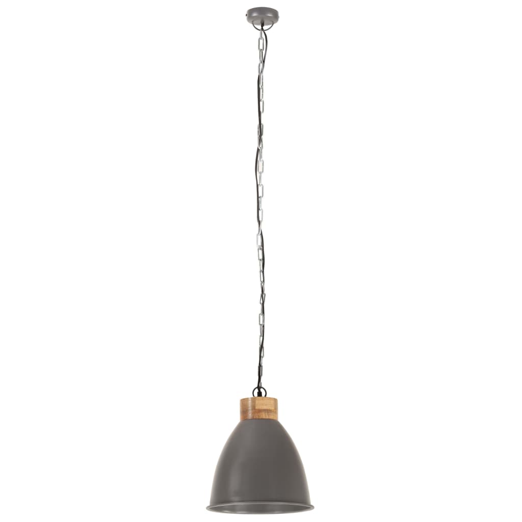vidaXL Industrijska viseča svetilka siva železo in trden les 35 cm E27