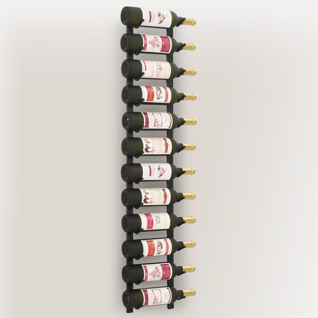 vidaXL Stensko stojalo za vino za 12 steklenic črno železo