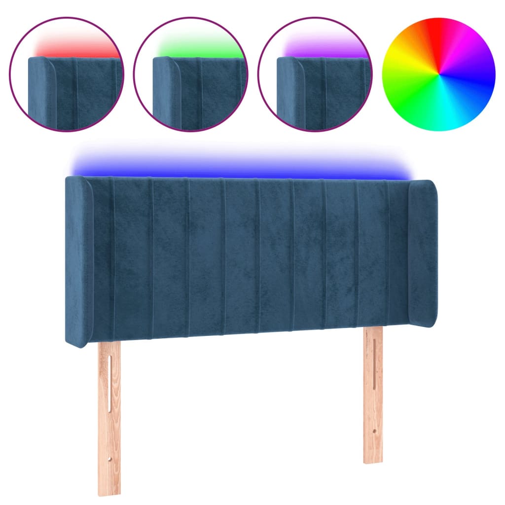 vidaXL LED posteljno vzglavje temno modro 103x16x78/88 cm žamet