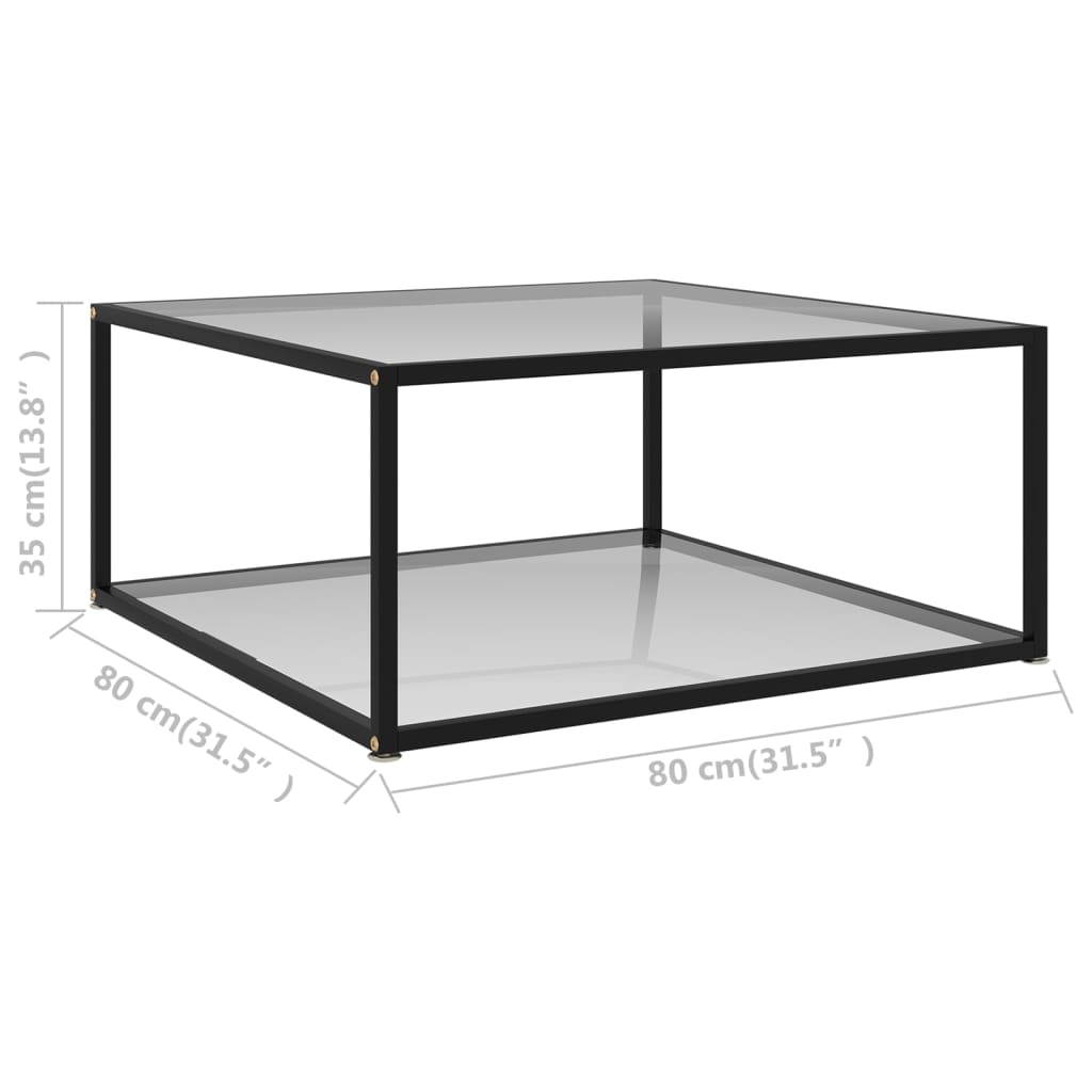 vidaXL Klubska mizica prozorna 80x80x35 cm kaljeno steklo